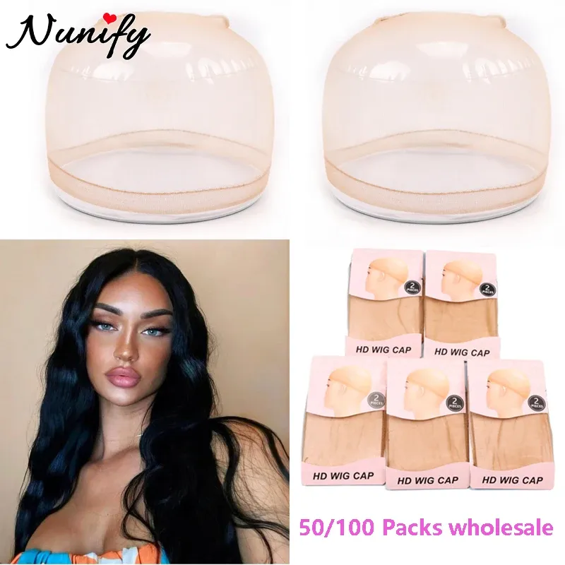 Hårnät Ultra Thin HD Stocking Wig Cap för att göra peruker 50/100packs HD Sheer Wig Cap Top Selling Hairnets Transparenta perukstylingverktyg