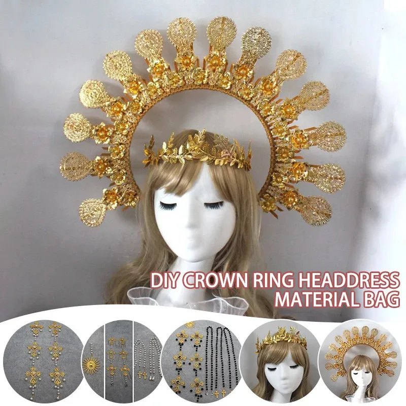 Barock pannband diy material gotisk lolita krona underbar vintage kyrka mary sun gudinna tiaras huvudstycke 240313