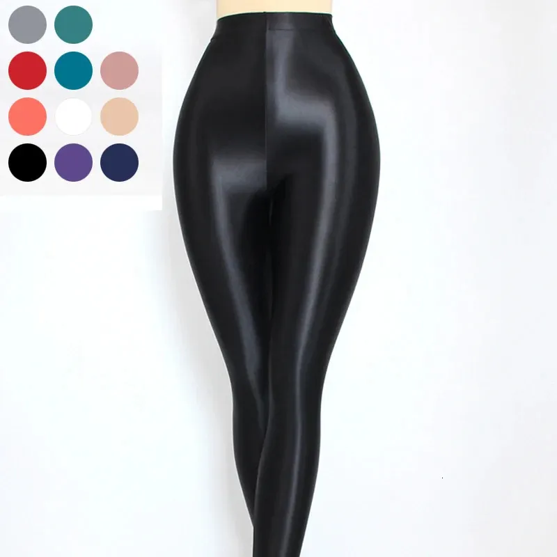 Sexy Satin glänzend hohe Taille Sport Frauen Fitness glänzend Yoga Hosen Strumpfhosen Leggings hochelastisch 240323