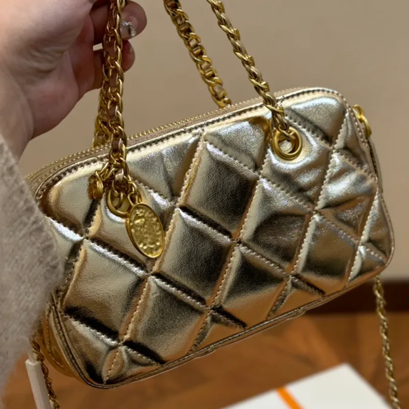 Подлинная классическая женская дизайнерская дизайнерская винтажная сумка тотация роскошная алмазная узор с двойной буквы стеганая кожаная кожа золотая цепь черная монета кошелька