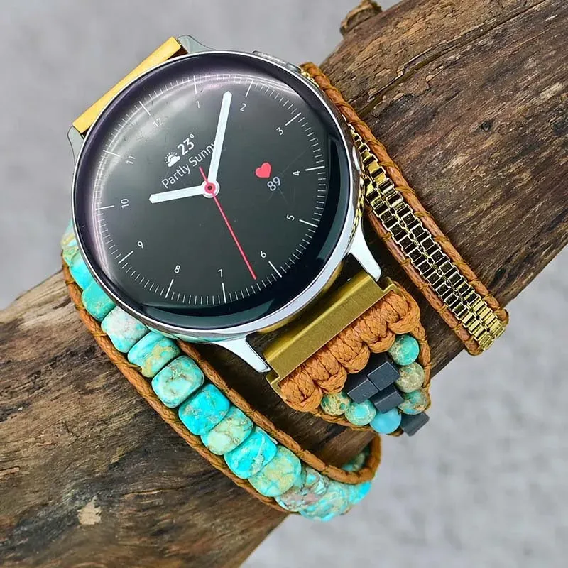 Аксессуары для Samsung Galaxy Watch 3, ремешок 20 мм, 22 мм, 45 мм, 46 мм для Huawei Watch Band, браслет из природного камня, винтажные браслеты с подвесками и бусинами