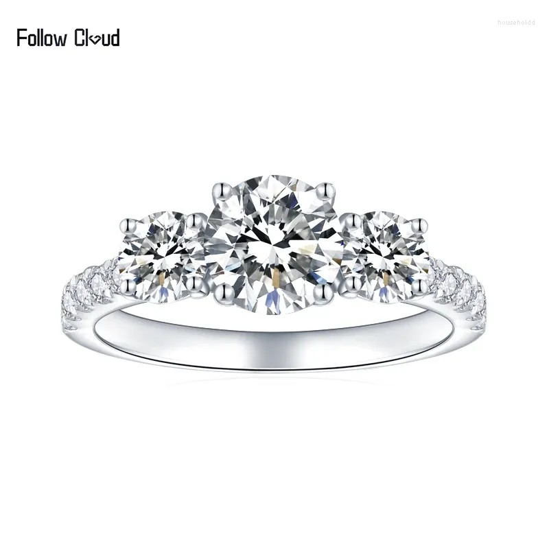 Cluster Ringen Follow Cloud 1.8ct D Kleur Moissanite Drie Diamanten Voor Vrouwen Engagement Wedding Band Bridel Sieraden S925 Sterling Zilver