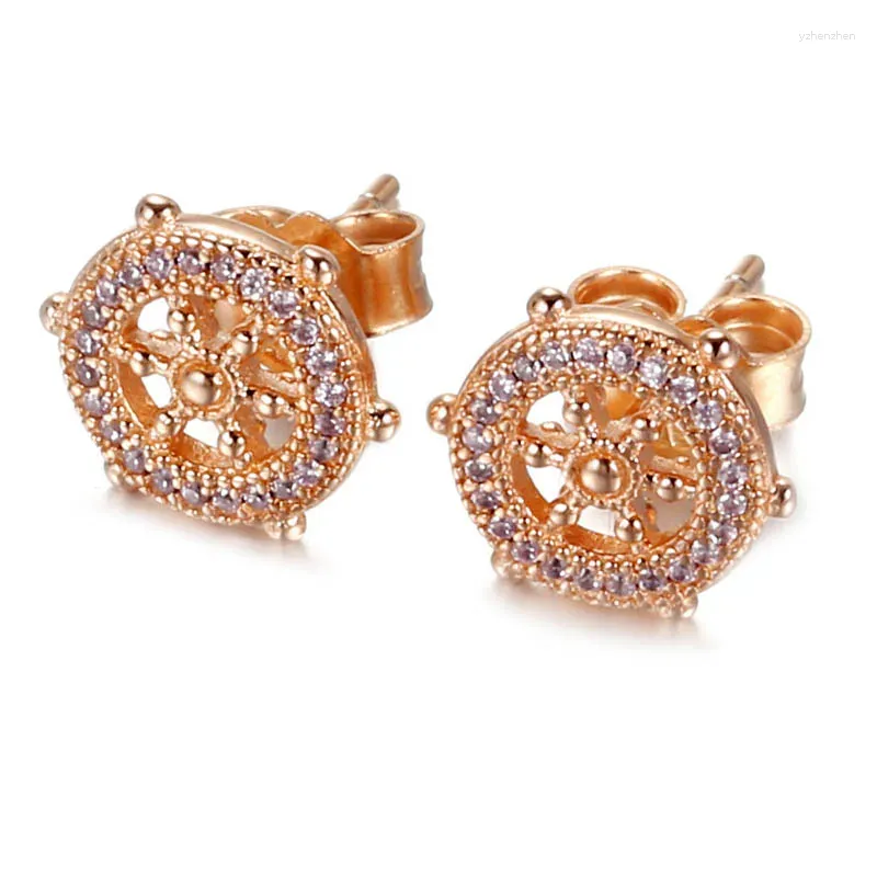 Stud Oorbellen Originele Rose Wheel Earring Met Kristal Voor Vrouwen 925 Sterling Zilveren Huwelijkscadeau Fijne Europa Sieraden