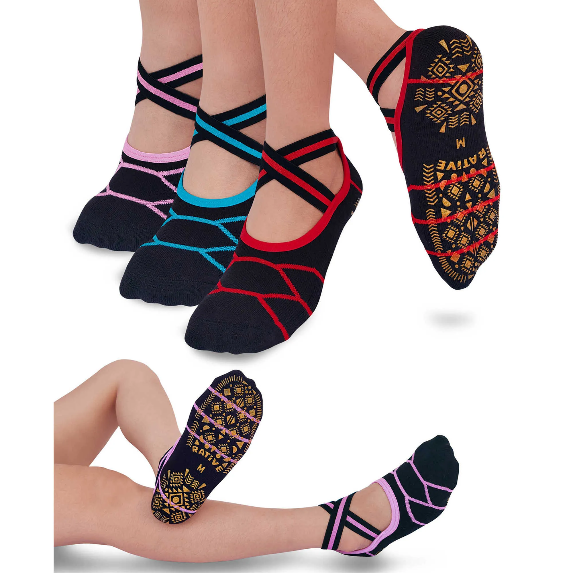 X-Cross Anti Slip Non Skid Barre Yoga Pilates Hospital Socks with Grips for Adults Män kvinnor