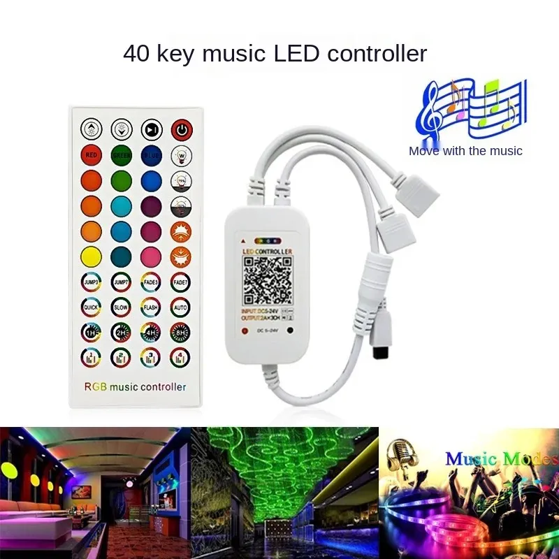 Muzyka 44 Klucze RGB Kontroler LED kompatybilny z Bluetooth bezprzewodowy IR Zdalny DC5V 12V 24V 5050 3528 LED Strip Light Dimmer