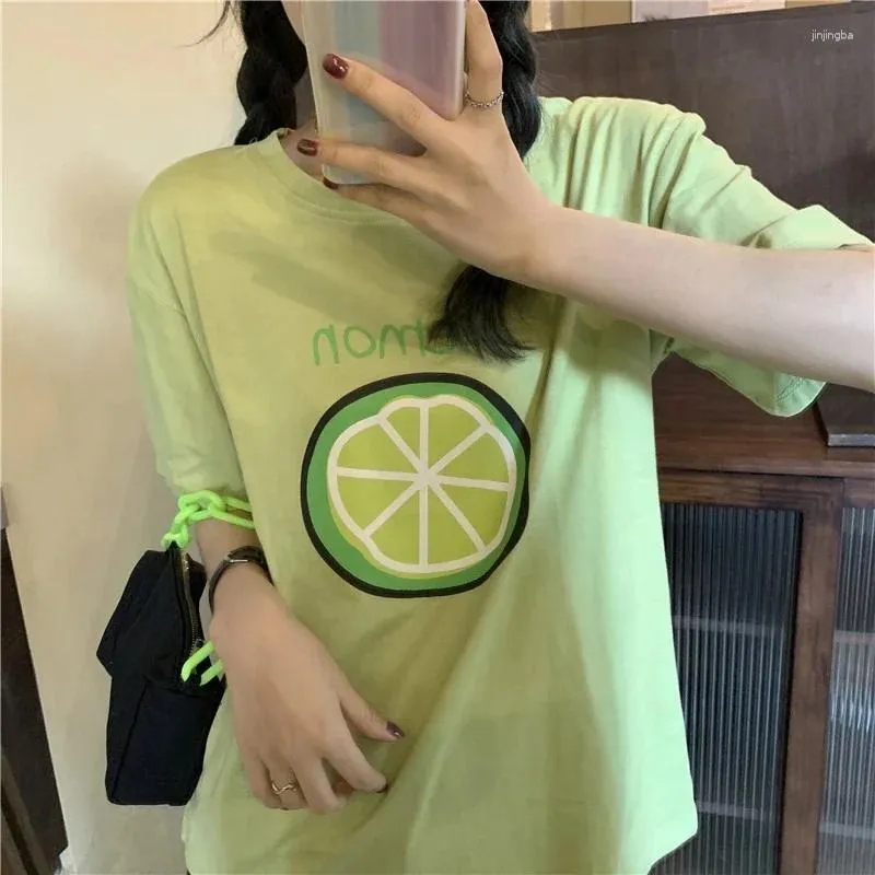 T-shirts Femmes 2024 Summer Casual Loose Femmes T-shirt Style coréen Kawaii Imprimer Graphique Tops Chemise verte Harajuku Vêtements Femme T-shirts