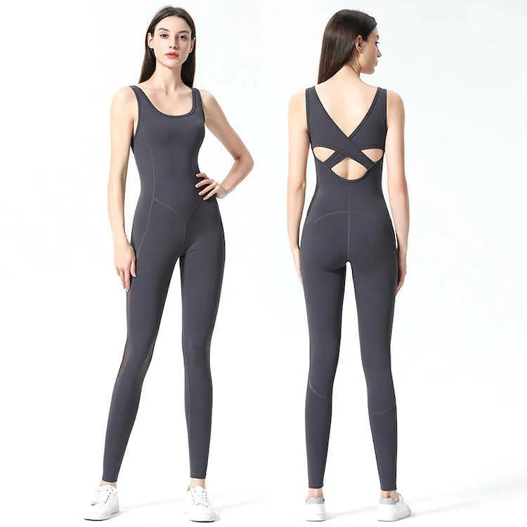 Womens Sexy Slim Fit u Neck Bodysuit Fitness Romper Clothing Crisscross Back Jumpsuit Sleeveless One-pieces Aerial Yoga Suit