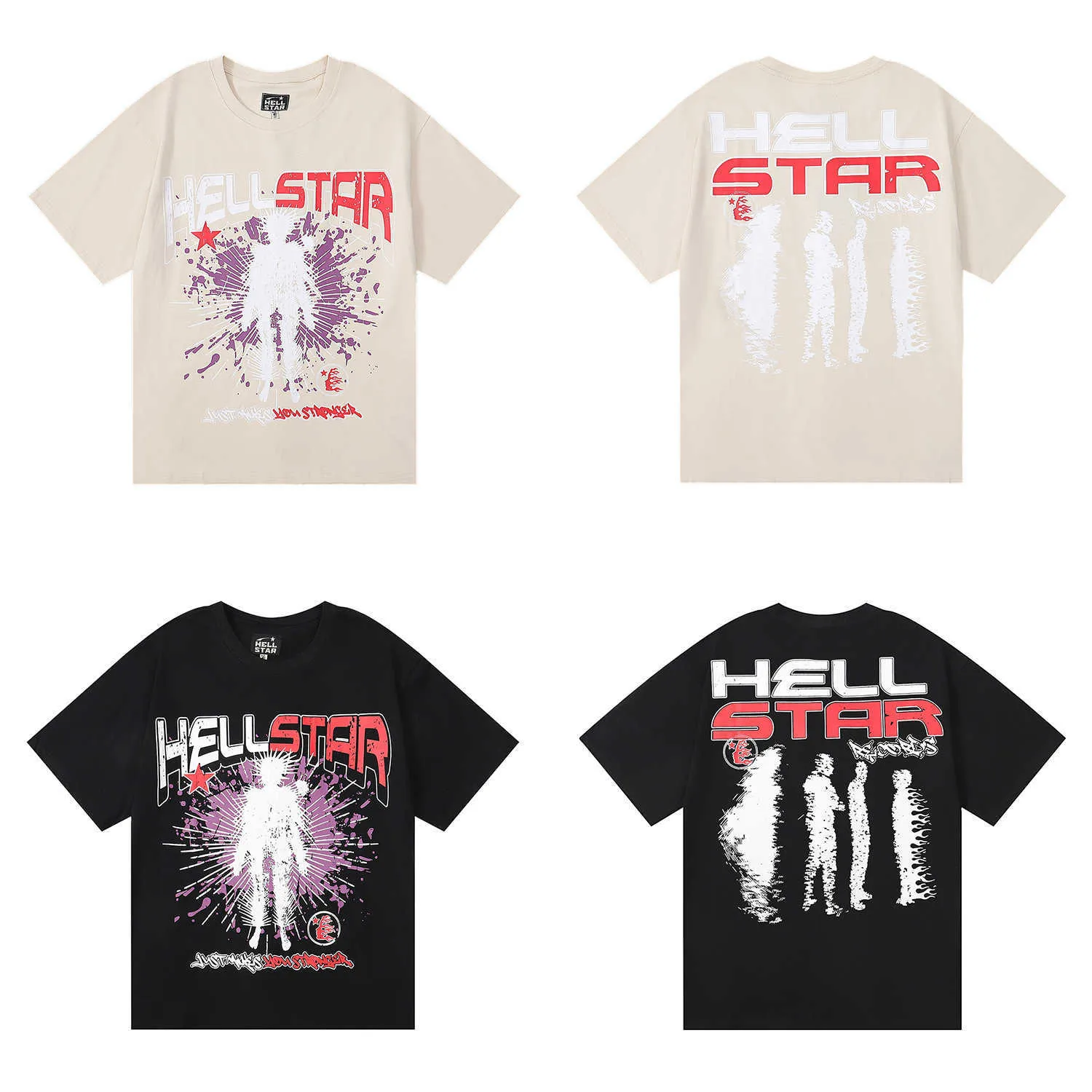 미국 패션 브랜드 Hellstar Abstract 캐릭터 프린트 랩 ins 캐주얼 짧은 슬리브 티셔츠 남성과 여성