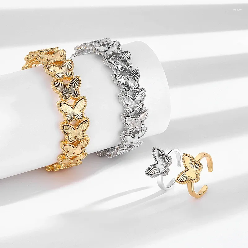 Conjunto de collar y pendientes para mujer, pulsera de mariposa dorada, anillo, joyería, regalo de cumpleaños, B1386