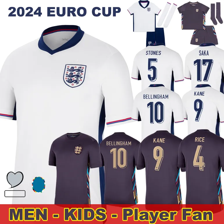 2024 Jersey Englands Bellingham Euro Cup koszulki piłkarskie Rice Saka Foden Rashford Sterling Stones Grealish Kane Men Fan Player Football Shirt Kit Woman Woman