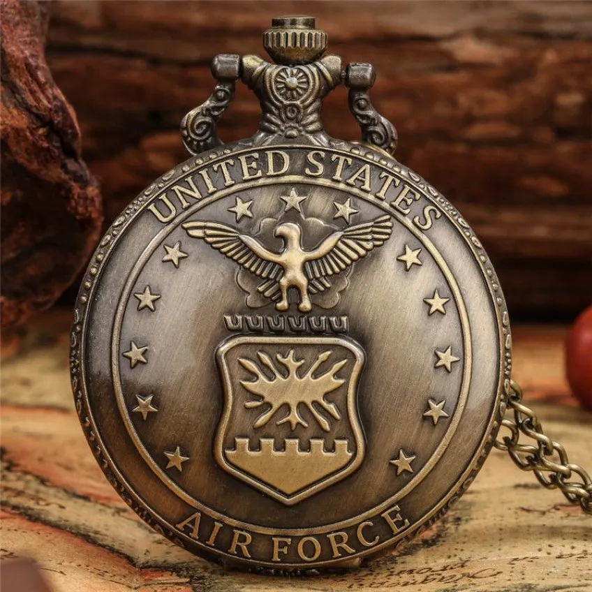 Montres de poche à quartz pour hommes en alliage série militaire des États-Unis Style rétro rond cadran blanc pendentif montre collier chaîne horloge cadeau 3017