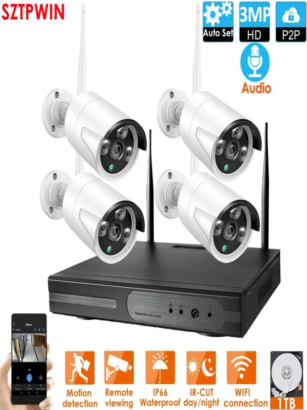 4CH 30MPAudio CCTV System Wireless 1080P NVR 4PCS 30MP IR Outdoor P2P Wifi IP CCTV Security Camera System Surveillance Kit built2328521