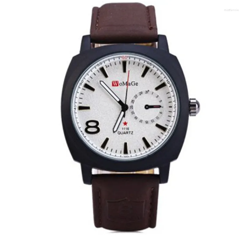 Wristwatches Womage Men Watch Sports Watches Fashion Military Army Quartz Leather Band Horloges Mannen Relogio Masculino Male