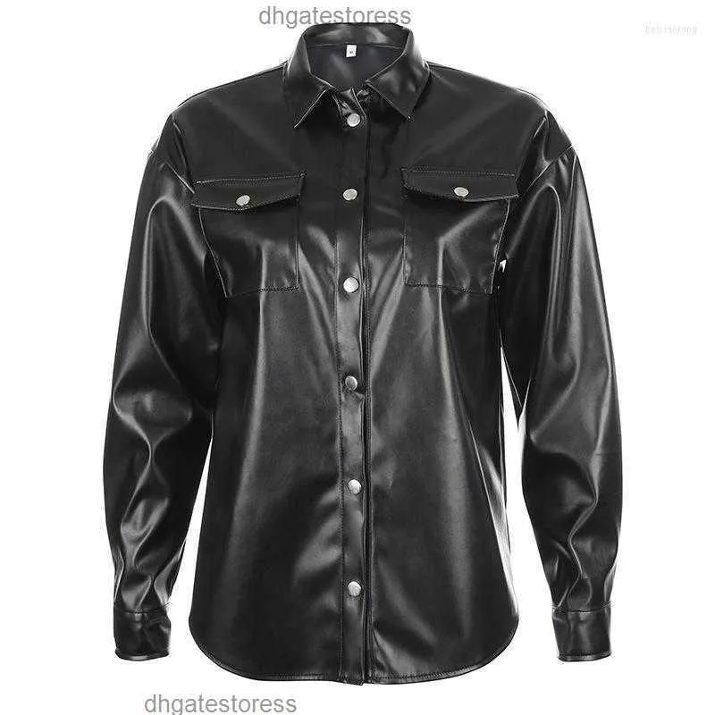 Womens Jackets 2023 Fashion Europe And America Sexy Locomotive Cool Girl Leather Shirt Metal Buckle Jacket Female Winter Blouse