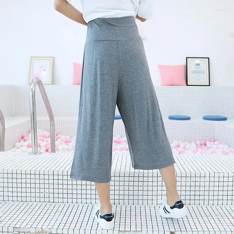 Pantaloni da donna Primavera Estate Modale Gamba larga Lunghezza polpaccio Pantaloni da yoga casual larghi Pantaloni a tre quarti a vita alta taglie forti Tutti abbinabili