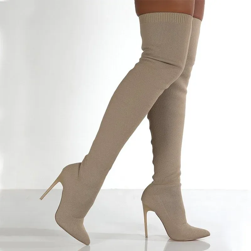 Boots Winter Women Over Knee Boots Point dedo Festas Sexy Saltos Altos Moda Moda Soque