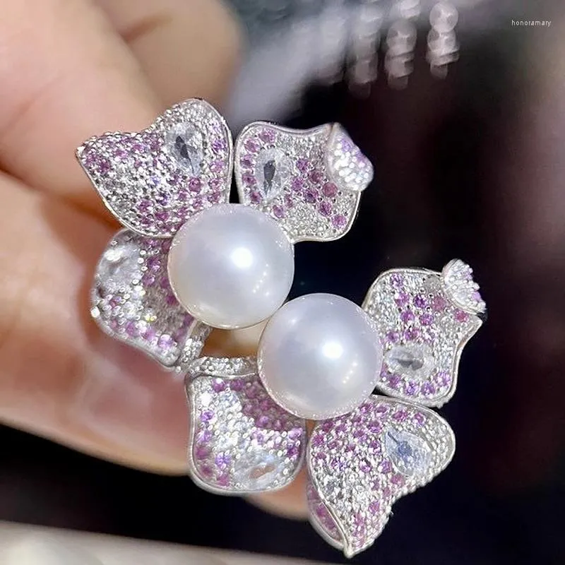 Studörhängen meibapj 9-10mm naturliga semiround pärlor mode rosa fjäril 925 silverörören fina bröllop smycken för kvinnor