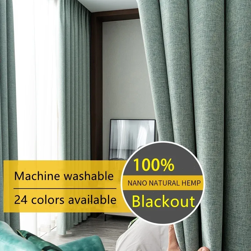 Gardiner linne 100% blackout gardiner för vardagsrum hög skuggning lyxig fast färg fönsterbehandling gardin för sovrum grommet