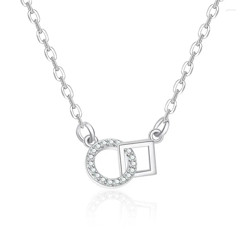Hanger Kettingen 925 Zilveren Naald Trendy Vierkante Ronde Kristal Verklaring Ketting Voor Vrouwen Meisjes Valentijnsdag Cadeau Mode-sieraden