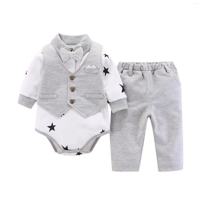 Ensembles de vêtements Vêtements pour bébés Garçon Combinaison une pièce Automne Gentleman Séparé Trois pièces Ensemble Barboteuse d'extérieur