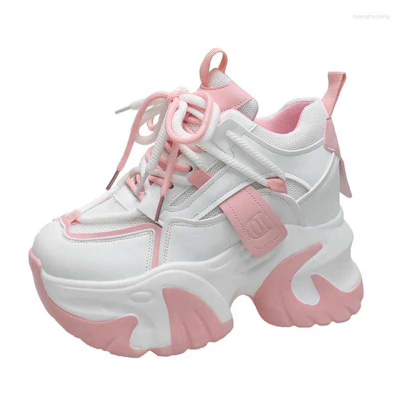 Zapatos informales para mujer, zapatillas de deporte de malla con ventilación de plataforma alta de 10CM, suela antideslizante con cordones, deportes gruesos para papá