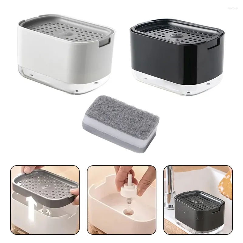 Distributeur de savon liquide 2 en 1, pompe à vaisselle, récipient avec porte-éponge, sûr, sans BPA, respectueux de l'environnement et résistant à la Corrosion