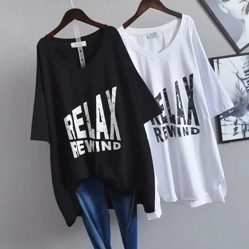 Summer Letter Printing Lepstile Tops Tees Round Neck Short Sleeve Overdimased T Shirt Casual Fashion Women Clothing 240315