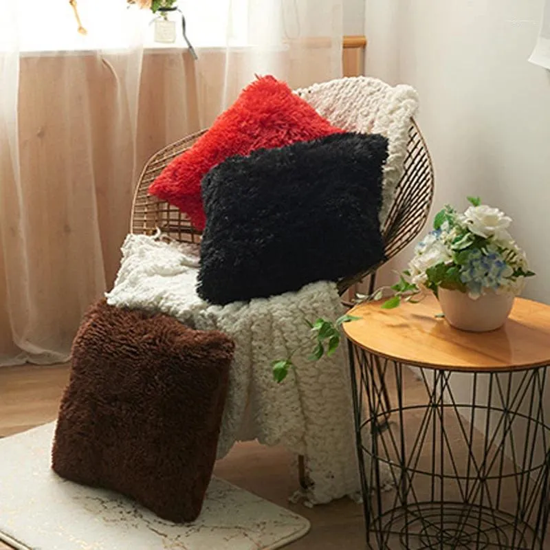Almohada de felpa suave, funda de almohada de 43x43cm, cubiertas cuadradas de piel de color sólido para oficina, sofá, silla de coche, sala de estar, decoración del hogar