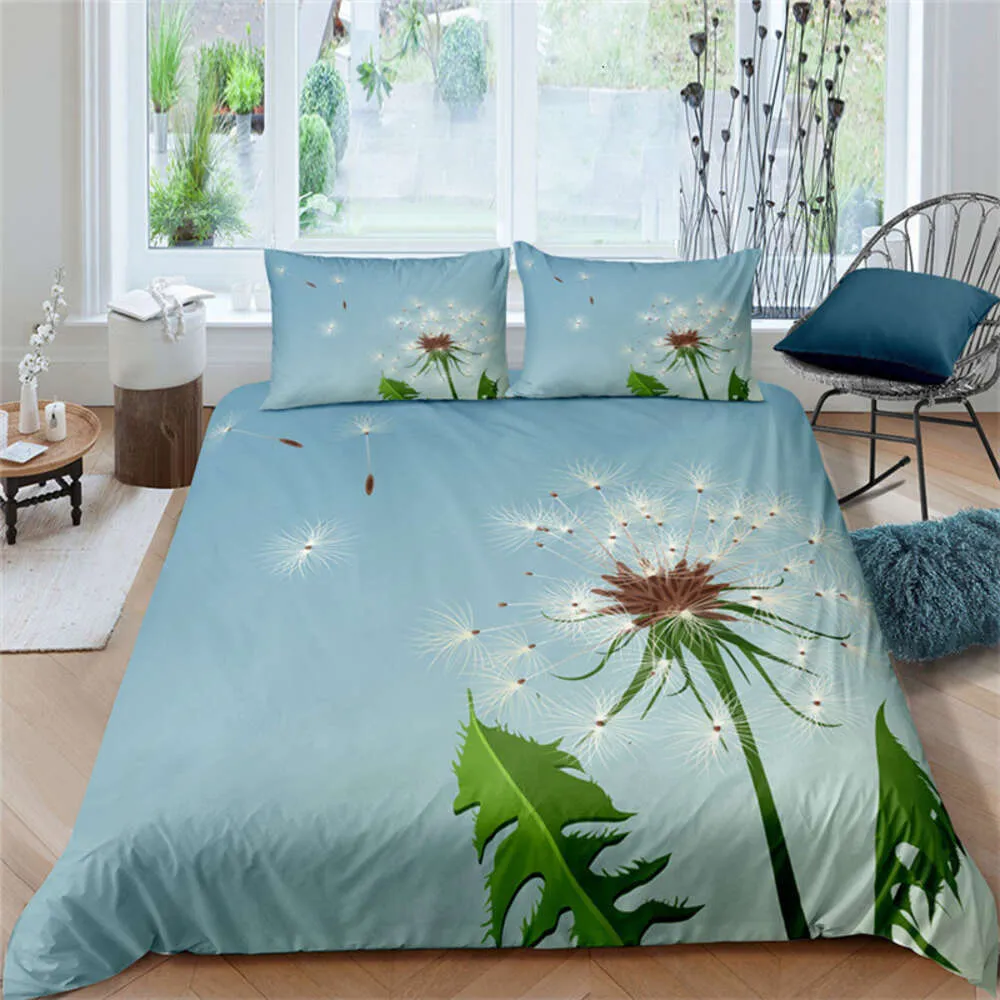 Dandelion Duvet Microfiber Tropical Monstera Leaves Flowers Bedding Set Queen 3D Print Daisy Floral Comforter Cover Decor