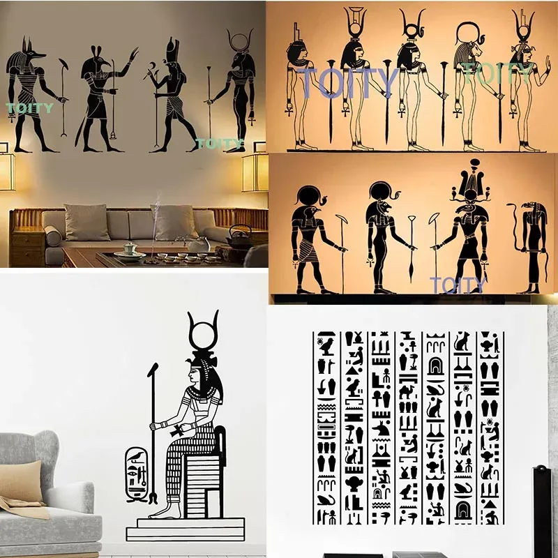 Çıkartmalar Vinil Duvar Çıkartma Mısır Mısır Tanrıları Anubis Ra Seth Apis Nefertiti Kleopatra Stickers Home İç Çıkarılabilir Yatak Odası Dekor