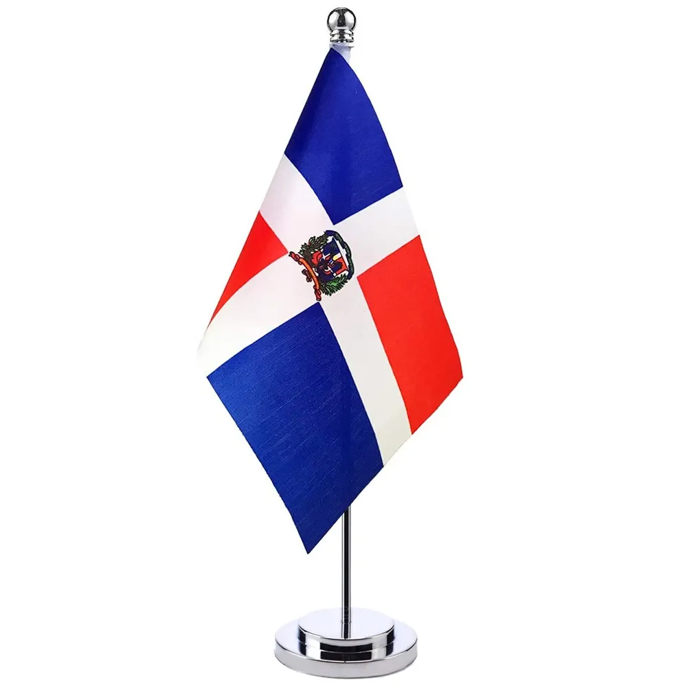 Acessórios 14x21cm bandeira de mesa de escritório da bandeira dominicana suporte de mesa de sala de reuniões pólo vara o conjunto de bandeira do gabinete dominicano decoração da sala de reuniões