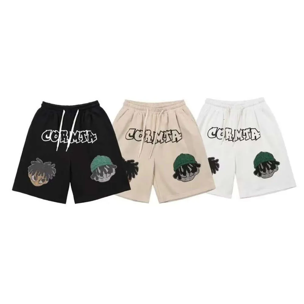 Shorts esportivos de hip-hop com estampa de desenhos animados, estilo americano, tubo reto de rua masculino, calças soltas de cinco partes, tendência