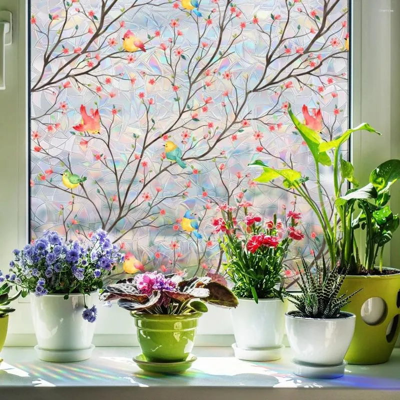 Window Stickers Privacy Film Static Clings PVC 3D DECALS Växter Stained Glass Sticker Flowers Decoration