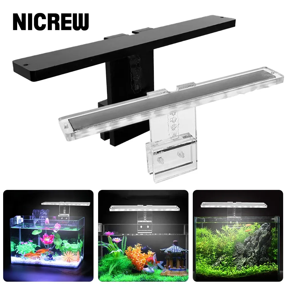 Lysningar Nicrew Aquarium LED Lighting Clipon Lamp Fish Tank Light Grass Lamp Aquarium Bracket Light Reptile Box Lighting Clip Lamps