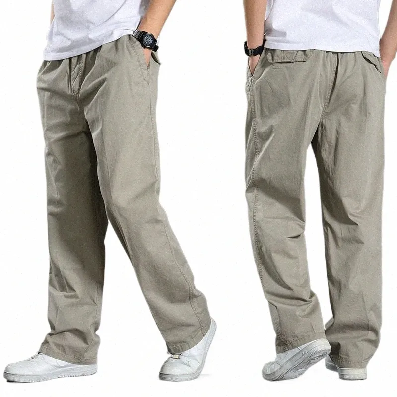 Roupas masculinas outono primavera calças de trabalho ajuste relaxado calças de carga utilitário cott moletom preto cáqui calças militares do exército v780 #