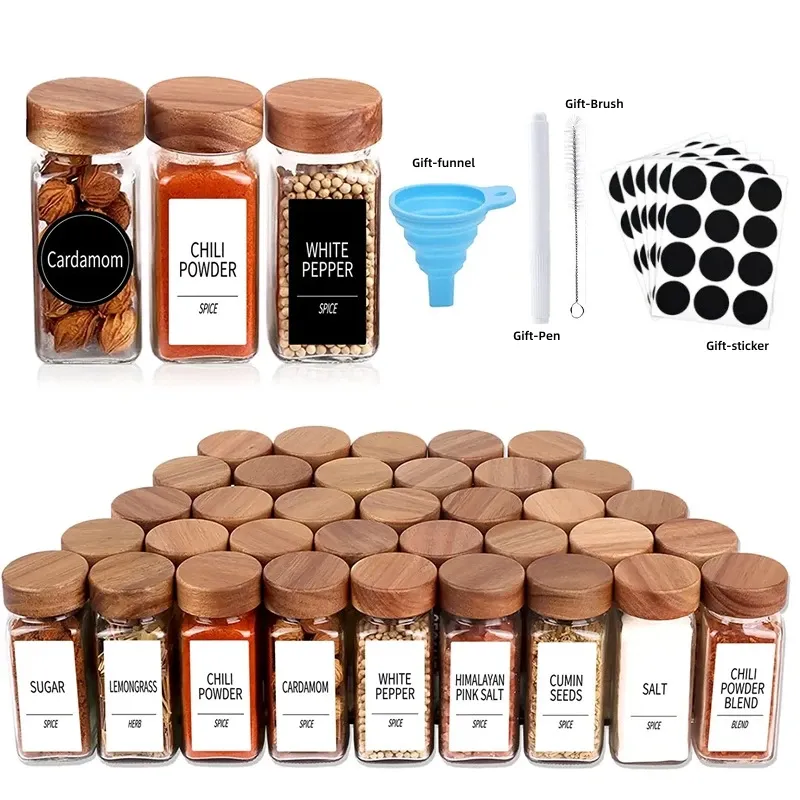 Burkar glas krydda burkar med bambu lock krydda kryddor containrar kök salt paprika skakare krydda arrangör kök krydda burk set