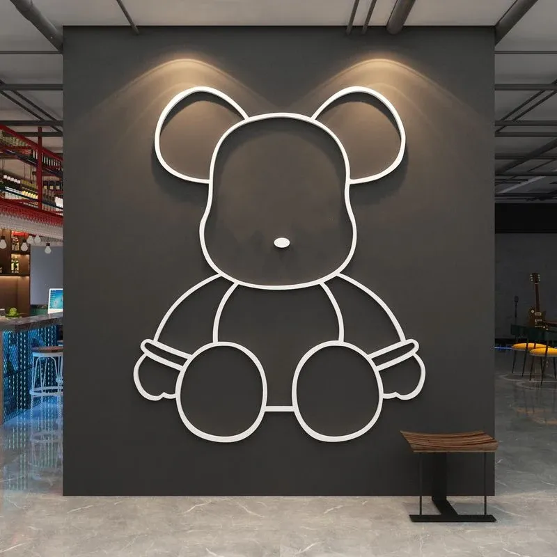 Autocollants muraux ours 3D en acrylique, miroir autocollant, sparadrap muraux auto-adhésifs, pour salon, canapé, arrière-plan de la télévision, décor mural