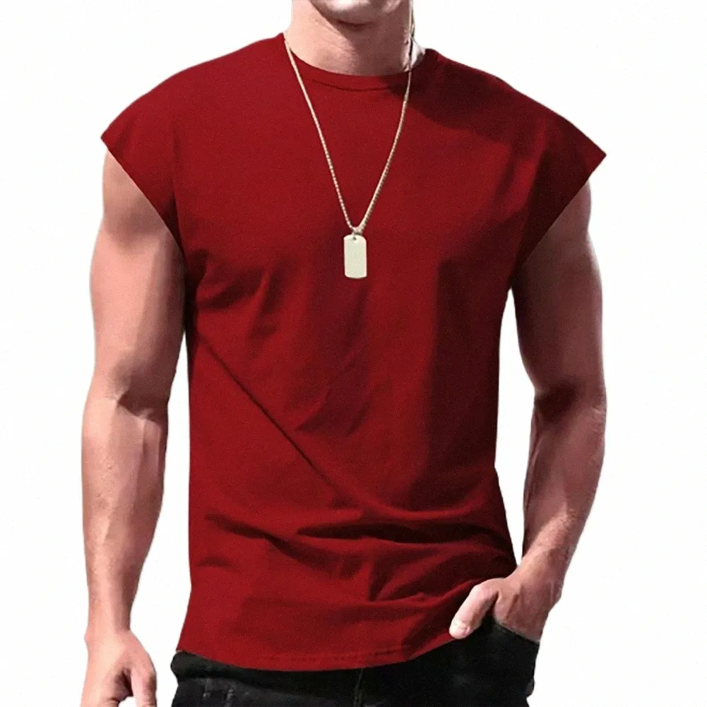 Hommes T-shirt d'été manches hommes T-shirt confortable respirant gilet décontracté col rond hommes été gilet vêtements usage quotidien Z70A #