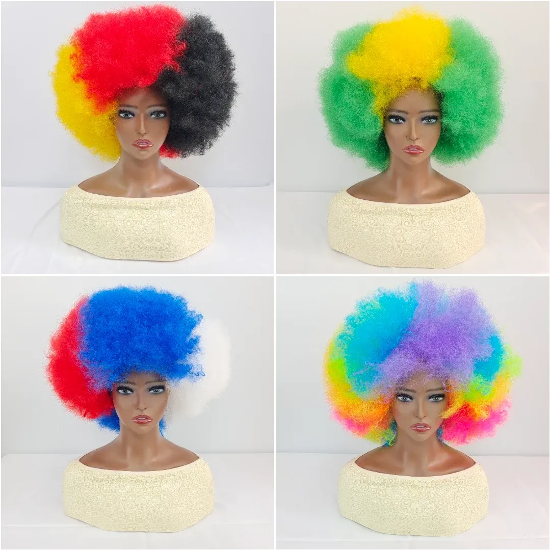 Perruques Afro Clown Wig Big Colorful Short Party Wigs Femmes Men de football bouclé Red Yelplay Cosplay Anime Wig Synthetic Perrues Fluffy