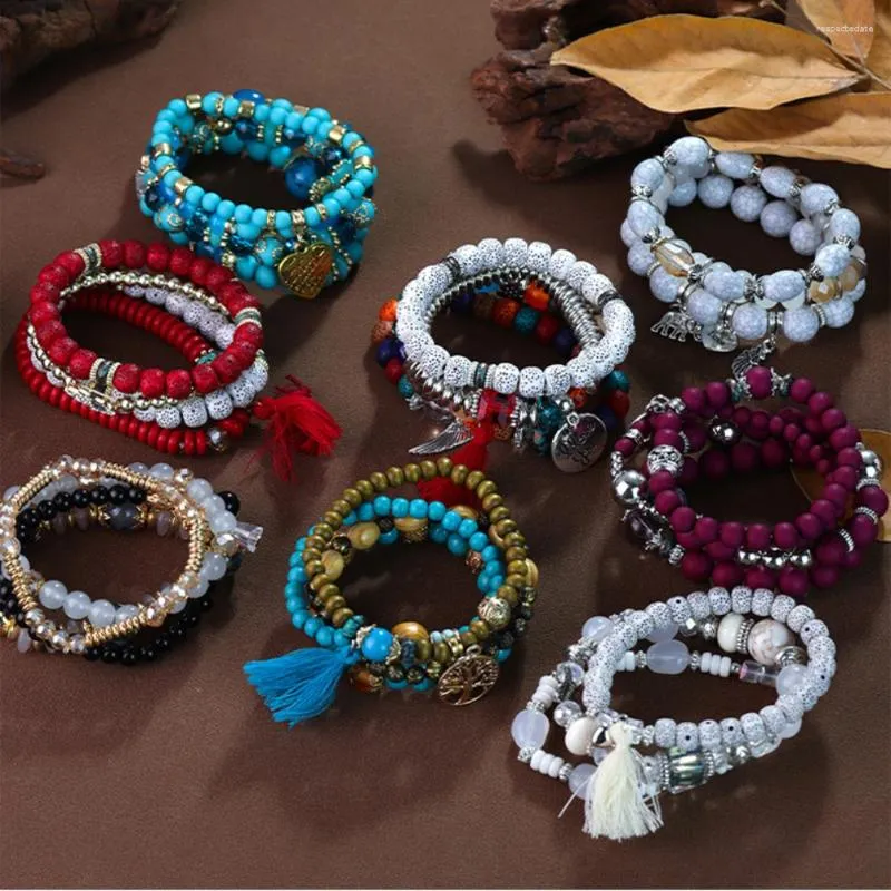 Charmarmband Wanzhi Bohemian Style för kvinnor och män Multi -skiktade Tassel Pärled Boho Armband Set Fashion Jewelry Accessories