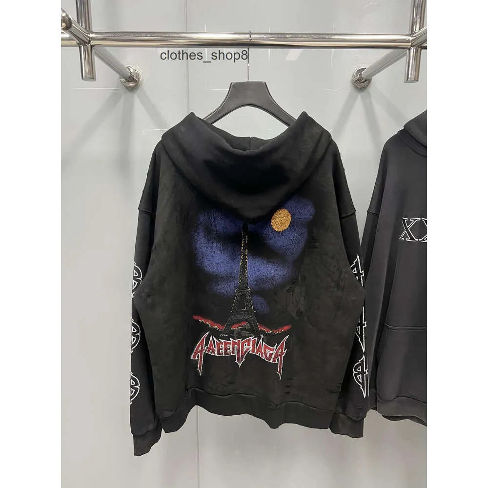 Gradual Nuevas sudaderas con capucha Inicio Mens Graffiti Moda Suéteres Diseñador 2024 Balencigsas Torre París Pintado a mano Marca Hoody Out Lavado Viejo H BQCK