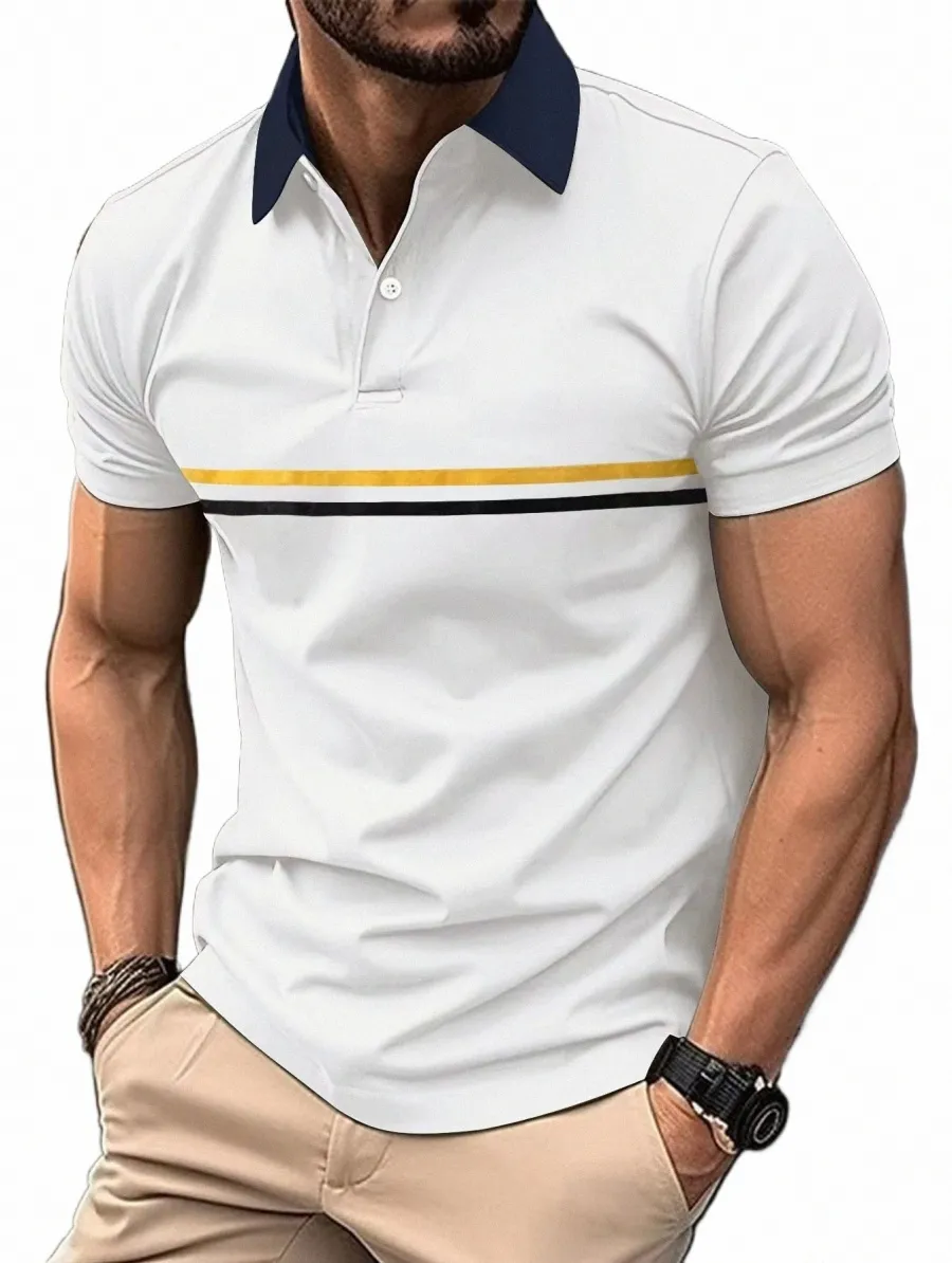 Polo da uomo a maniche corte casual da uomo di estate 2023 nuova camicia da ufficio Filapel a righe T-shirt da uomo traspirante Polo N1f5 #