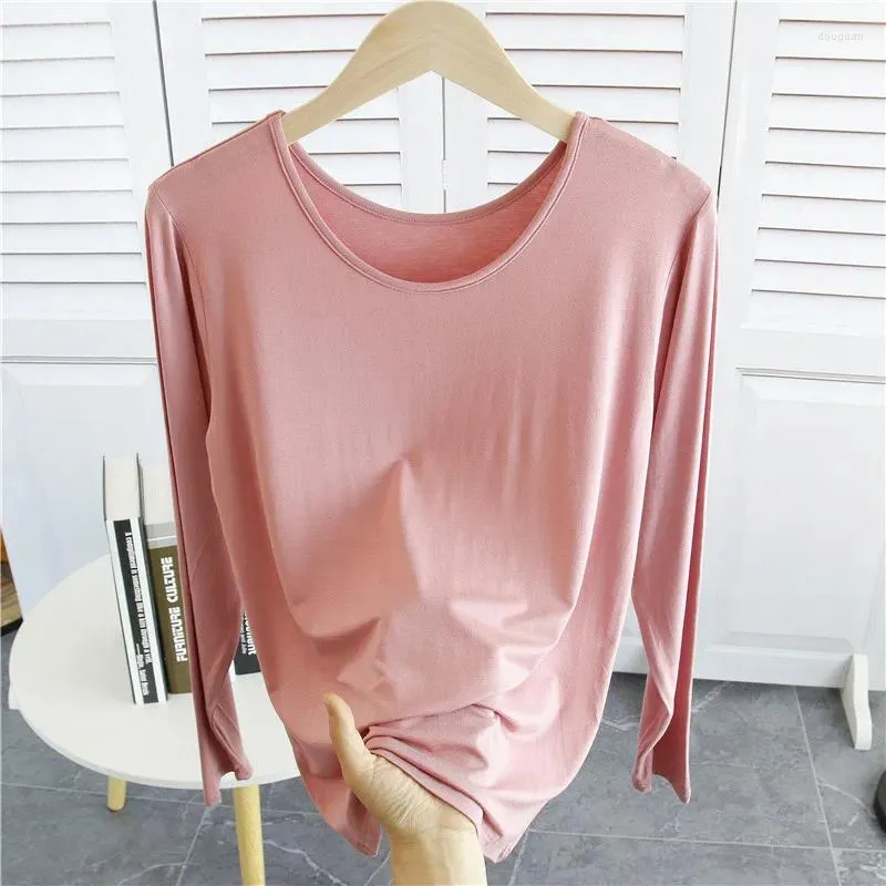 Frauen T-Shirts O-Neck Basis T-Shirt 2024 Frühling Herbst Schlanke Langschleppte koreanische vielseitige, feste Farbe Baumwolltimen