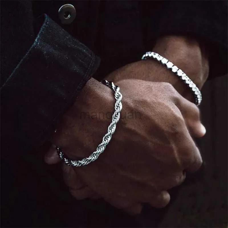 Keten hip hop breedte 3/4 mm roestvrij staal korte touw ketting armband voor heren eenvoudige punk ketting hand mode rap zanger sieraden 240325