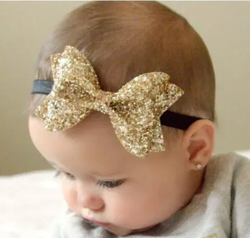 NEW Infant Baby Girls Big Glitter Shiny Sequin Bow Headbands Knot Toddler Spring Stretchy Hairwrap Children&#039;s Princess Hair Accessories