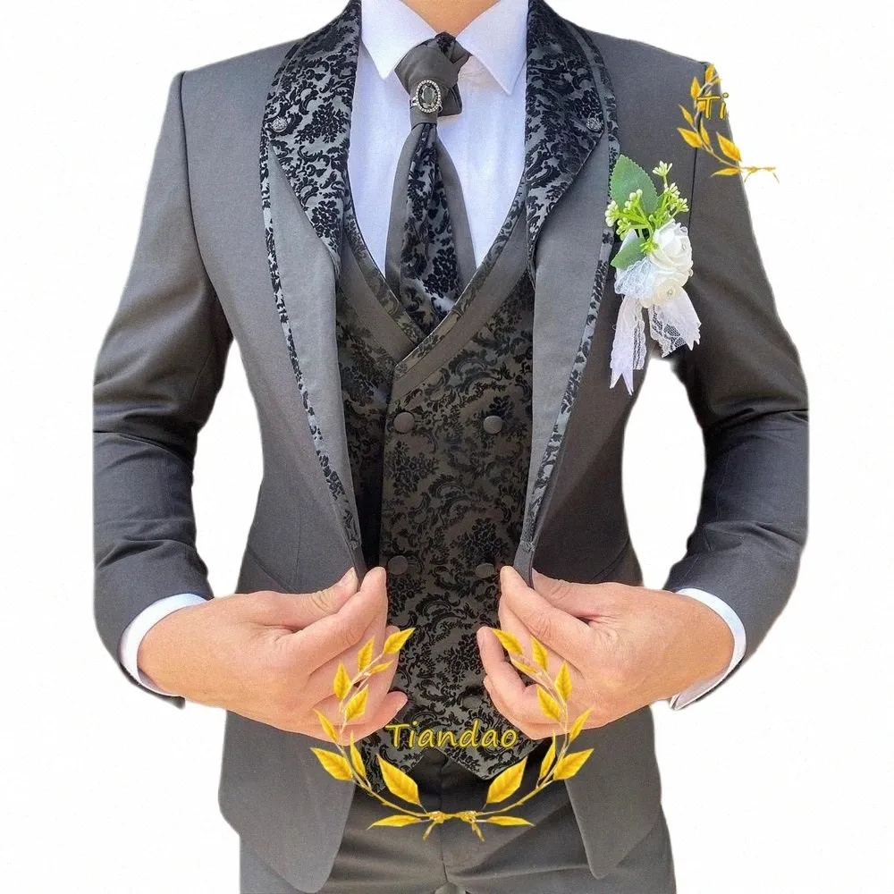 wedding Suit for Men Formal Blazer Pants Vest Three Piece Groom Jacket Set Jacquard Slim Fit Outfit cjuntos de chaqueta i1xI#