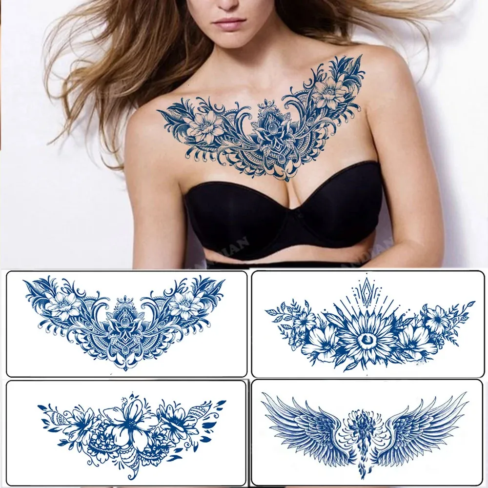 Fleur Femmes Jus Étanche Tatouage Temporaire Faux Autocollant Semi-Permanent Henné Diamant 15 Jours Longue Durée Gem Magnifique Totem 240311