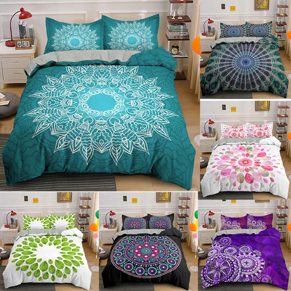 Mandala duvet täcker set sängkläder mjuk tröstare med 1/2 st kudde skam