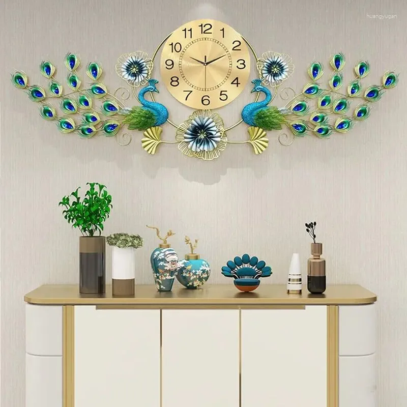 Horloges murales 3D grande taille paon moderne métal créatif montre nordique salon restaurant saat décoration