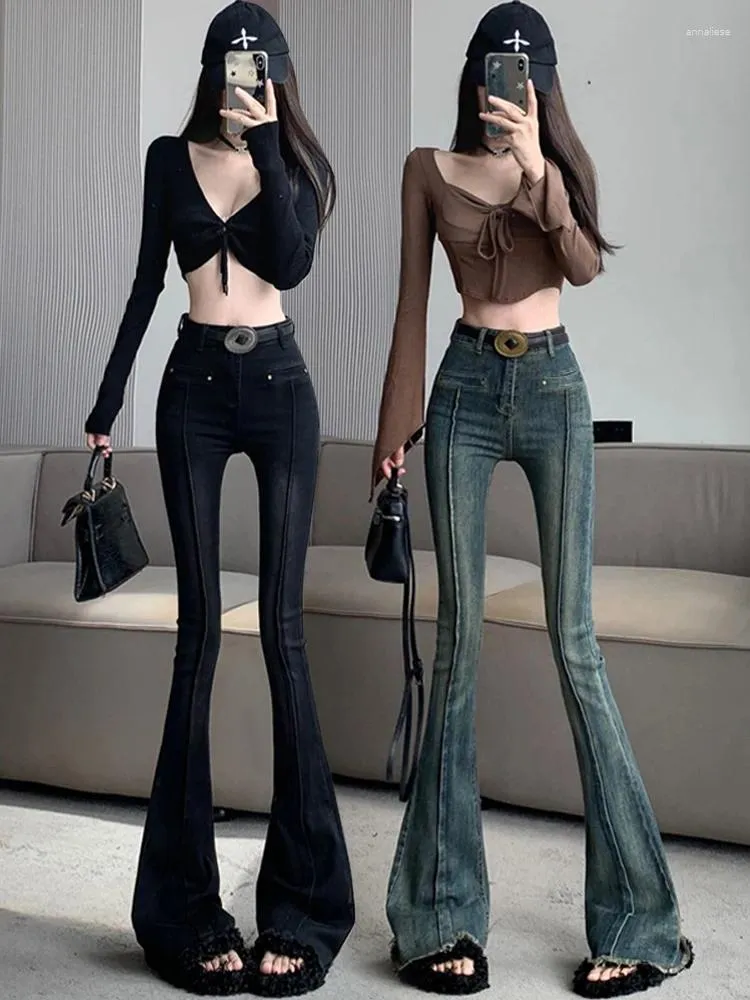 Jean femme 2024 printemps coton doux mode Cool fille rue Y2K pantalon évasé décontracté fête rétro élasticité pantalon